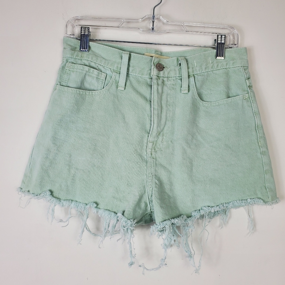 Madewell The Mom Jean Short Womens Size 26 High Rise Raw Hem Mint Green Colorful